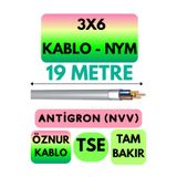 Avarson Öznur 3x6 NYM Antigron Kablo, 19 Metre, Gri