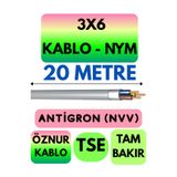 Avarson Öznur 3x6 NYM Antigron Kablo, 20 Metre, Gri