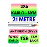 Avarson Öznur 3x6 NYM Antigron Kablo, 21 Metre, Gri