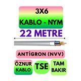 Avarson Öznur 3x6 NYM Antigron Kablo, 22 Metre, Gri