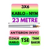 Avarson Öznur 3x6 NYM Antigron Kablo, 23 Metre, Gri