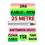 Avarson Öznur 3x6 NYM Antigron Kablo, 25 Metre, Gri