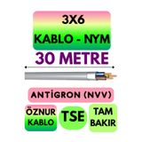 Avarson Öznur 3x6 NYM Antigron Kablo, 30 Metre, Gri