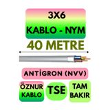 Avarson Öznur 3x6 NYM Antigron Kablo, 40 Metre, Gri