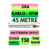 Avarson Öznur 3x6 NYM Antigron Kablo, 45 Metre, Gri