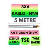 Avarson Öznur 3x6 NYM Antigron Kablo, 5 Metre, Gri