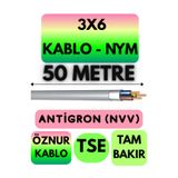 Avarson Öznur 3x6 NYM Antigron Kablo, 50 Metre, Gri