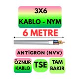 Avarson Öznur 3x6 NYM Antigron Kablo, 6 Metre, Gri
