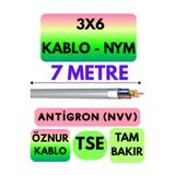 Avarson Öznur 3x6 NYM Antigron Kablo, 7 Metre, Gri