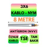 Avarson Öznur 3x6 NYM Antigron Kablo, 8 Metre, Gri