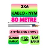 Avarson Öznur 3x6 NYM Antigron Kablo, 80 Metre, Gri