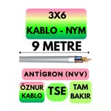 Avarson Öznur 3x6 NYM Antigron Kablo, 9 Metre, Gri