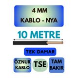 Avarson Öznur 4 MM NYA Kablo, 10 Metre, Siyah
