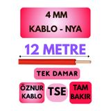 Avarson Öznur 4 MM NYA Kablo, 12 Metre, Kırmızı, Enerji Kablosu