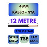 Avarson Öznur 4 MM NYA Kablo, 12 Metre, Siyah
