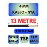 Avarson Öznur 4 MM NYA Kablo, 13 Metre, Siyah