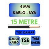 Avarson Öznur 4 MM NYA Kablo, 15 Metre, Siyah