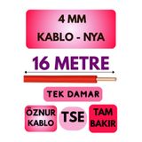 Avarson Öznur 4 MM NYA Kablo, 16 Metre, Kırmızı, Enerji Kablosu