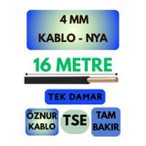 Avarson Öznur 4 MM NYA Kablo, 16 Metre, Siyah