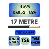 Avarson Öznur 4 MM NYA Kablo, 17 Metre, Siyah