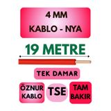 Avarson Öznur 4 MM NYA Kablo, 19 Metre, Kırmızı, Enerji Kablosu