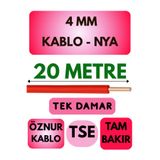Avarson Öznur 4 MM NYA Kablo, 20 Metre, Kırmızı, Tek Damar