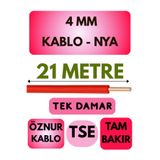 Avarson Öznur 4 MM NYA Kablo, 21 Metre, Kırmızı, Tek Damar