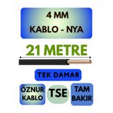 Avarson Öznur 4 MM NYA Kablo, 21 Metre, Siyah