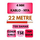 Avarson Öznur 4 MM NYA Kablo, 22 Metre, Kırmızı, Tek Damar
