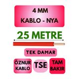 Avarson Öznur 4 MM NYA Kablo, 25 Metre, Kırmızı, Tek Damar