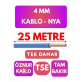 Avarson Öznur 4 MM NYA Kablo, 25 Metre, Mavi