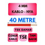 Avarson Öznur 4 MM NYA Kablo, 40 Metre, Kırmızı, Tek Damar