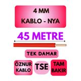 Avarson Öznur 4 MM NYA Kablo, 45 Metre, Kırmızı, Tek Damar