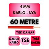Avarson Öznur 4 MM NYA Kablo, 60 Metre, Kırmızı, Tek Damar