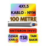 Avarson Öznur 4x1,5 Antigron (NYM) Kablo, 100 Metre, Gri