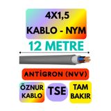 Avarson Öznur 4x1,5 Antigron (NYM) Kablo, 12 Metre, Gri