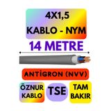 Avarson Öznur 4x1,5 Antigron (NYM) Kablo, 14 Metre, Gri