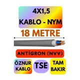 Avarson Öznur 4x1,5 Antigron (NYM) Kablo, 18 Metre, Gri