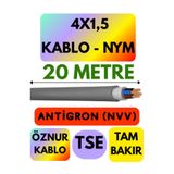 Avarson Öznur 4x1,5 Antigron (NYM) Kablo, 20 Metre, Gri
