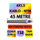 Avarson Öznur 4x1,5 Antigron NYM Kablo, 45 Metre, Gri