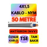 Avarson Öznur 4x1,5 Antigron NYM Kablo, 50 Metre, Gri