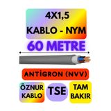 Avarson Öznur 4x1,5 Antigron NYM Kablo, 60 Metre, Gri