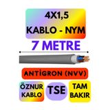Avarson Öznur 4x1,5 Antigron (NYM) Kablo, 7 Metre, Gri