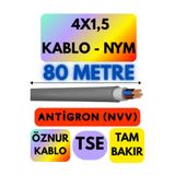 Avarson Öznur 4x1,5 Antigron (NYM) Kablo, 80 Metre, Gri