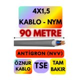 Avarson Öznur 4x1,5 Antigron NYM Kablo, 90 Metre, Gri