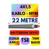 Avarson Öznur 4x1,5 NYM Antigron Kablo, 22 Metre, Gri