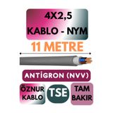 Avarson Öznur 4x2,5 Antigron NYM Kablo, 11 Metre, Gri