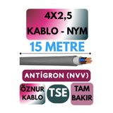 Avarson Öznur 4x2,5 Antigron NYM Kablo, 15 Metre, Gri