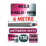 Avarson Öznur 4x2,5 Antigron NYM Kablo, 6 Metre, Gri