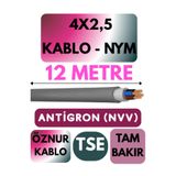 Avarson Öznur 4x2,5 NYM Antigron Kablo, 12 Metre, Gri